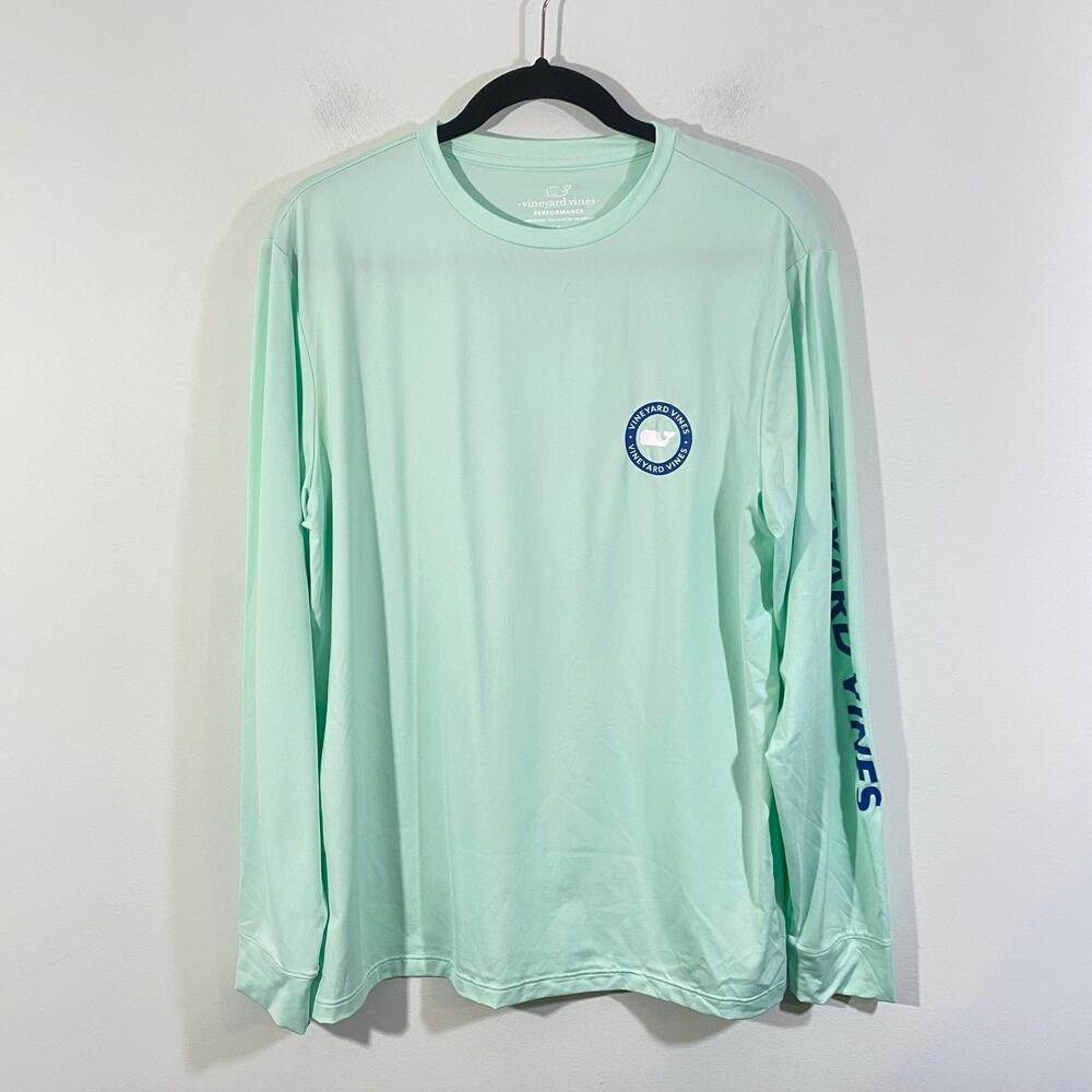 Vineyard Vines Men Teal Whale Logo Performance Long Sleeve Tee Size S